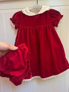 Janie and Jack Red Velvet Holiday Dress with Cream Collar